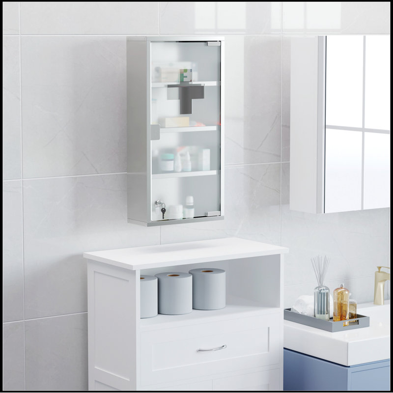 Armoire à pharmacie murale verrouillable à 3 niveaux kleankin, acier inoxydable, H 19,75 po x l 11,75 po x P 7 po