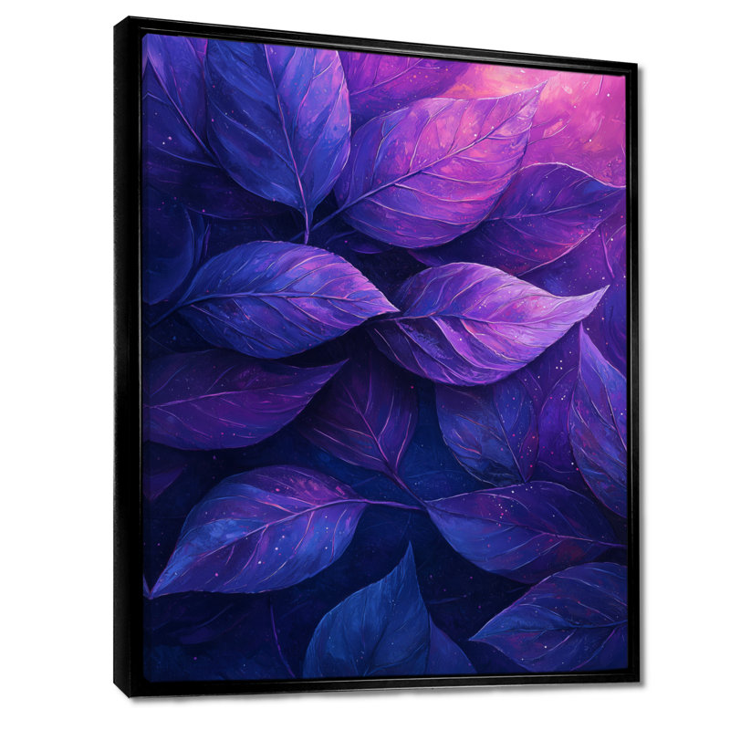 Plum Leaves Evening Collage II - feuilles, art mural, H 20 po x l 12 po, Impression encadrée, Noir