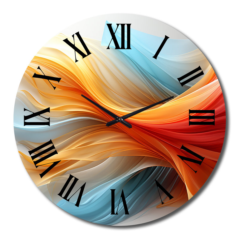 Horloge murale contemporaine à vagues abstraites orange et bleu, Grand
