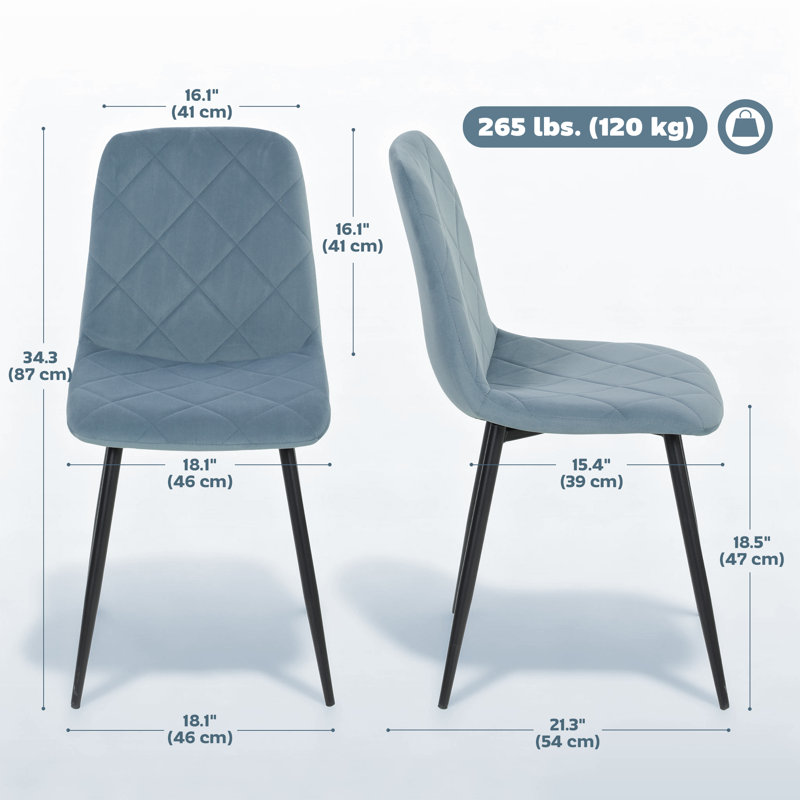 Ensemble de 4 chaises de salle à manger, chaise de cuisine avec pieds en métal, bleu clair