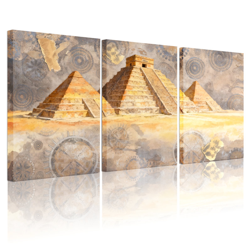 Ensemble de 3 impressions sur toile Fashion Pyramids Desert Art Design, H 18 po x l 36 po