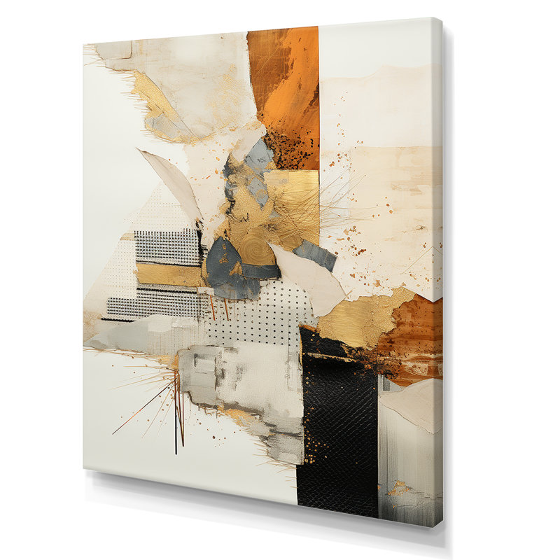 «Gold and Grey Sunset Collage IV - Abstract Collages», art mural encadré, Toile tendue, H 32 po x l 24 po x P 1 po