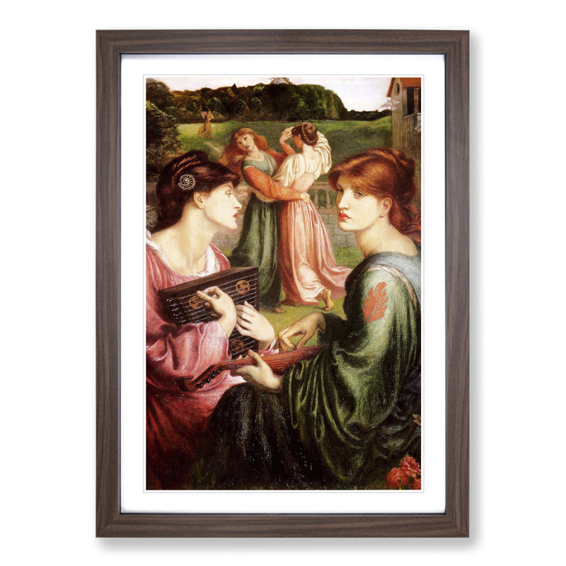 The Brower Meadow by Dante Gabriel Rossetti - Picture Frame Painting, Walnut Framed, 65cm H x 48cm W x 2cm D