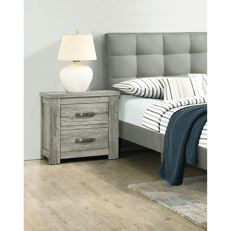 Table de chevet grise rustique, mobilier de chambre à coucher 2 pièces