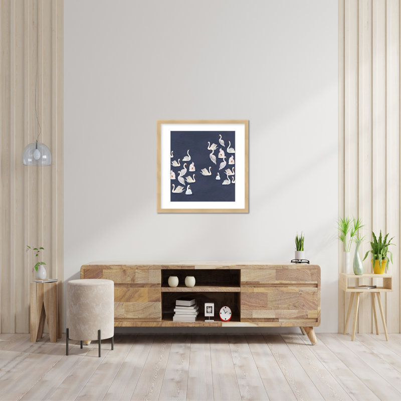 Nature Inspired Modern Ensemble: Swan Serenade, 36" H x 36" W, Tan, Framed Matted Print