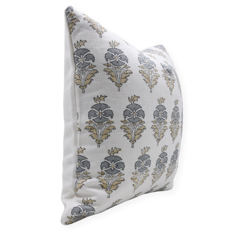 Linen Pillow Cover, Square, White Floral 2, 24" H x 24" W