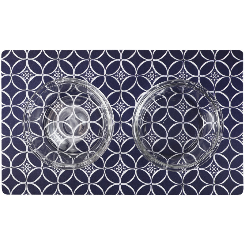 Indigo Blue Waterproof Pet Bowl Placemat, 12" x 20"