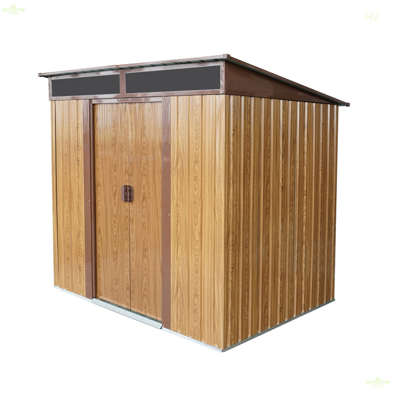 6Ft X 5Ft Outdoor Metal Storage With Transparent Plate And Foundation For Backyard Garden Patio, Coffee