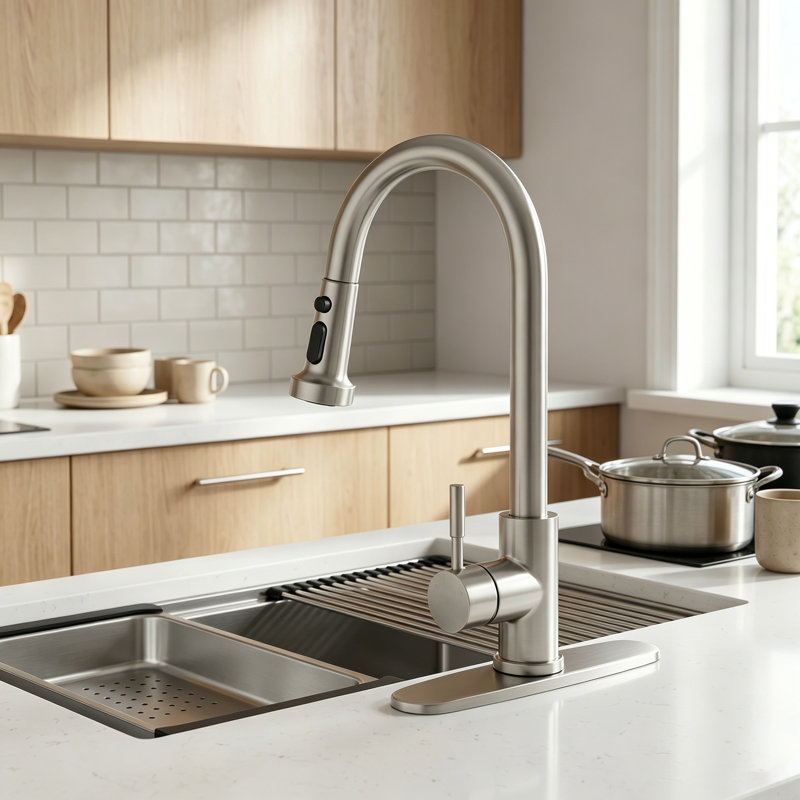 Pull Down Single Handle Kitchen Faucet with 3-Modes Advanced Spray, Brushed Nickel