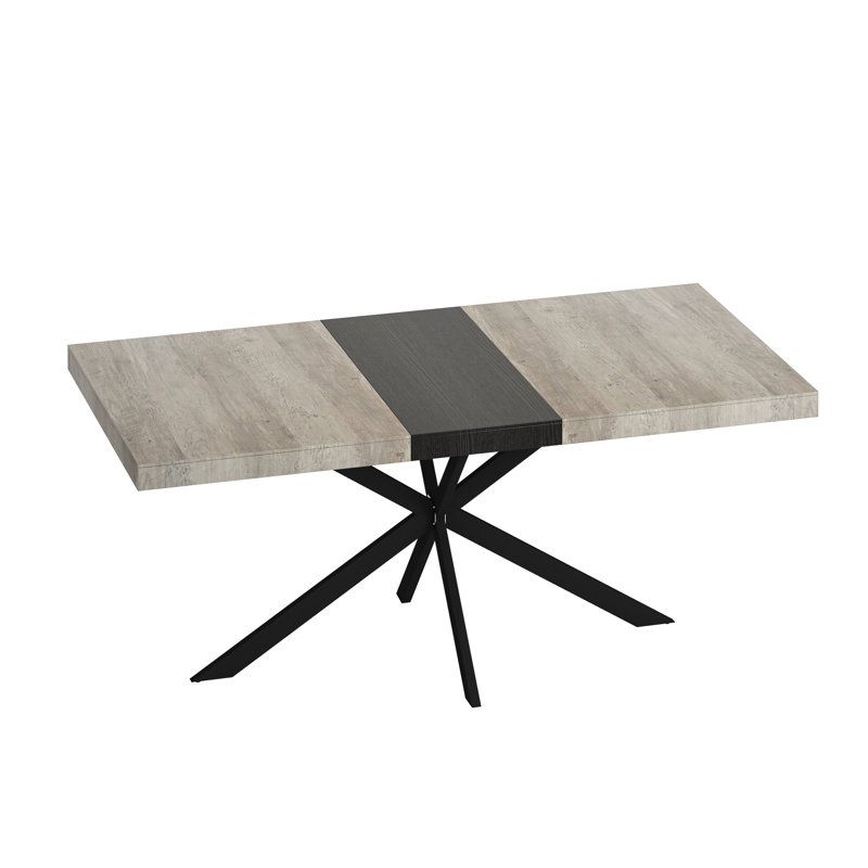 Table de salle à manger rectangulaire grise, centre noir, base en fer, + métal, 6 sièges, poids de 165 lb avec pied en sable fin extensible, fonction de rangement et fabrication en métal