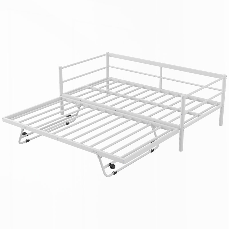 Metal Daybed with LED and Pop Up Trundle, White