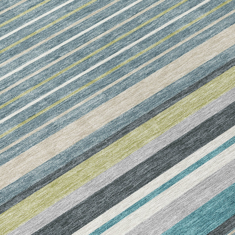 Machine Washable Indoor/Outdoor Drennen ACN2330 Stripes Rug, Runner 2'3" x 7'6"