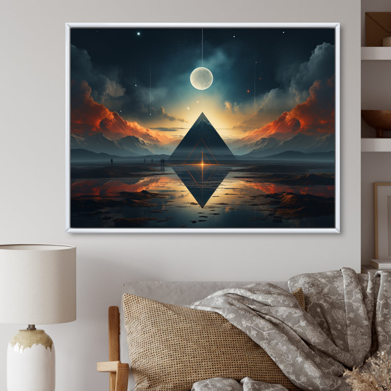 Ciel céleste, rêves géométriques sur toile, Cadre simple blanc, H 16 po x l 32 po x P 1 po