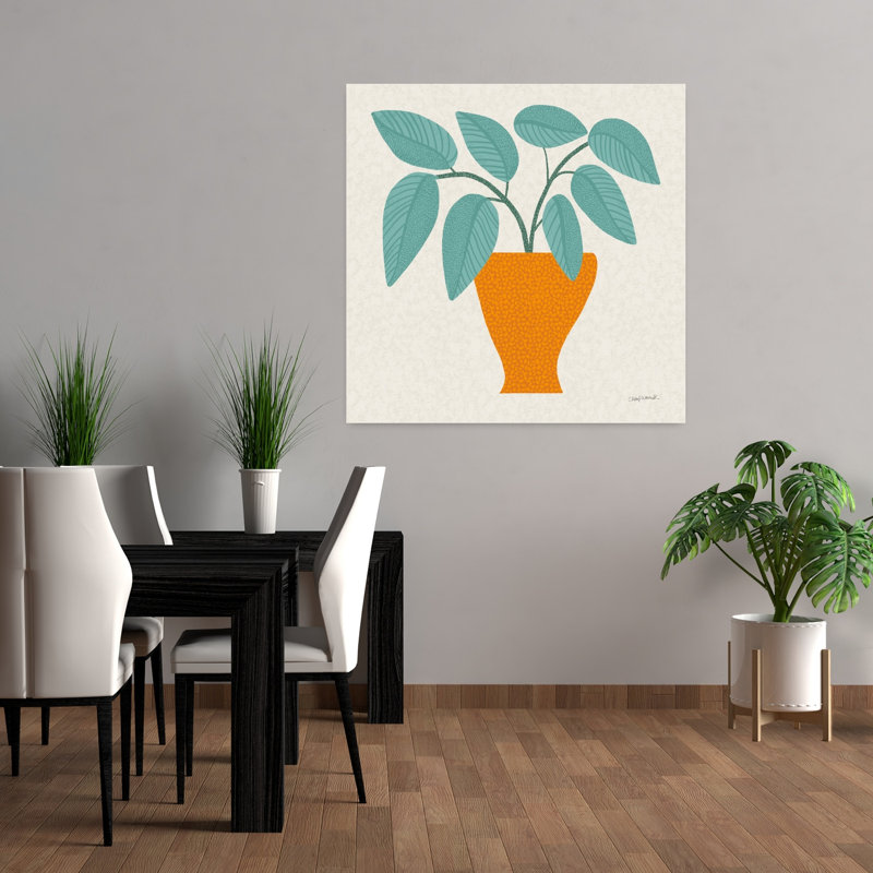 Art mural contemporain plante en pot II, H 36 po x l 36 po