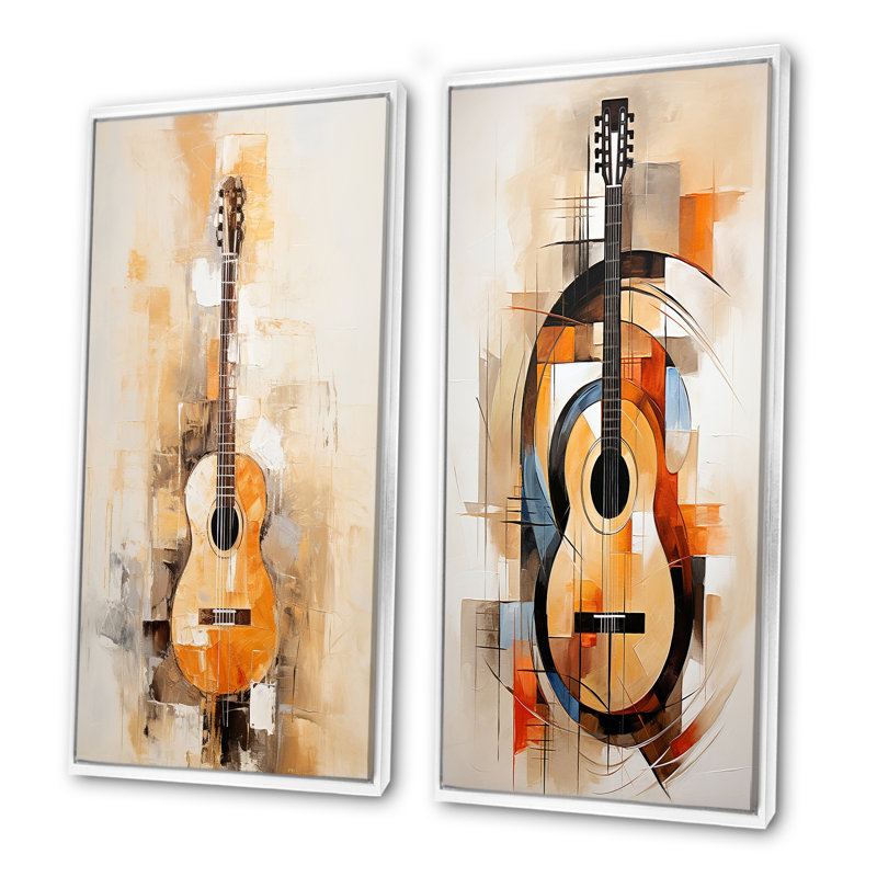 Guitare Simplicity Earthy Brown - ensemble de salon de musique Wall Art, Cadre blanc, H 40 po x l 41 po