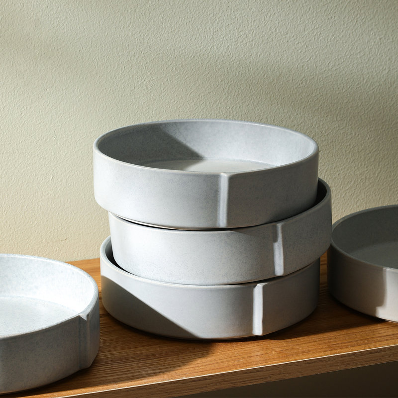 Bao 7.6" Blue-Grey Ceramic Modern Pasta Bowl Set