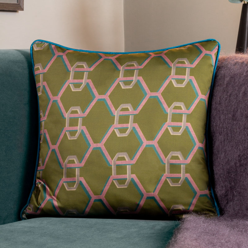 Stina Geometric Square Throw Cushion, Green