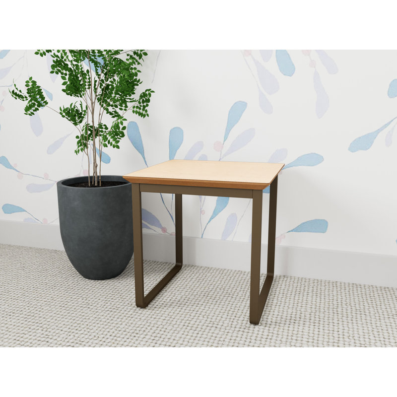 Gansett Waiting Reception End Table Metal Frame 20x20" High Pressure Laminate Top, Natural Maple, Bronze