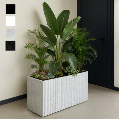  Pot à fleurs rectangulaire en fibre de Trevano (L 26 po x l 9,8 po x H 15,7 po), pots intérieurs amovibles, léger, durable, résistant aux rayons UV, pot d'intérieur moderne (M, blanc nervuré)