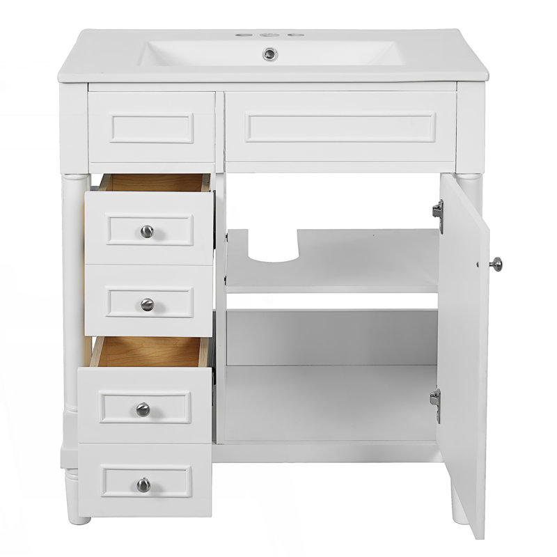 Meuble-lavabo de salle de bain autoportant avec porte à fermeture douce, Blanc