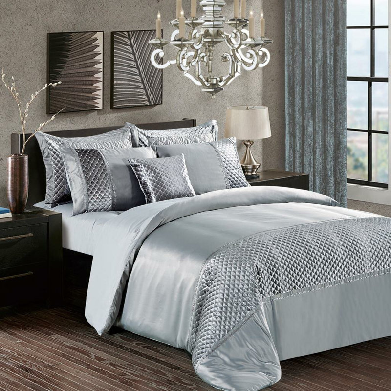 Cheng Polyester Solid Colour Duvet Cover with Pillowcases, Super King - 2 Standard Pillowcases, Silver