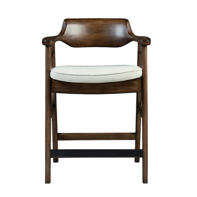 Tabouret de comptoir Zsy, dossier ouvert, bois de bouleau brun Java, blanc sable