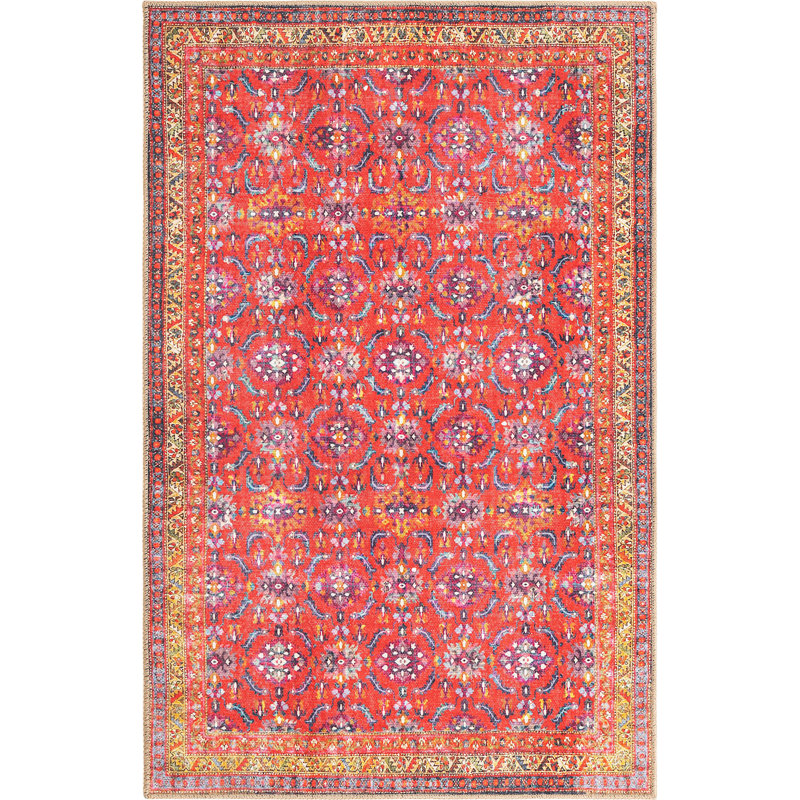 Tapis traditionnel traditionnel Mcclamma de couleur rose, Rectangle 3 pi 6 po x 5 pi 6 po