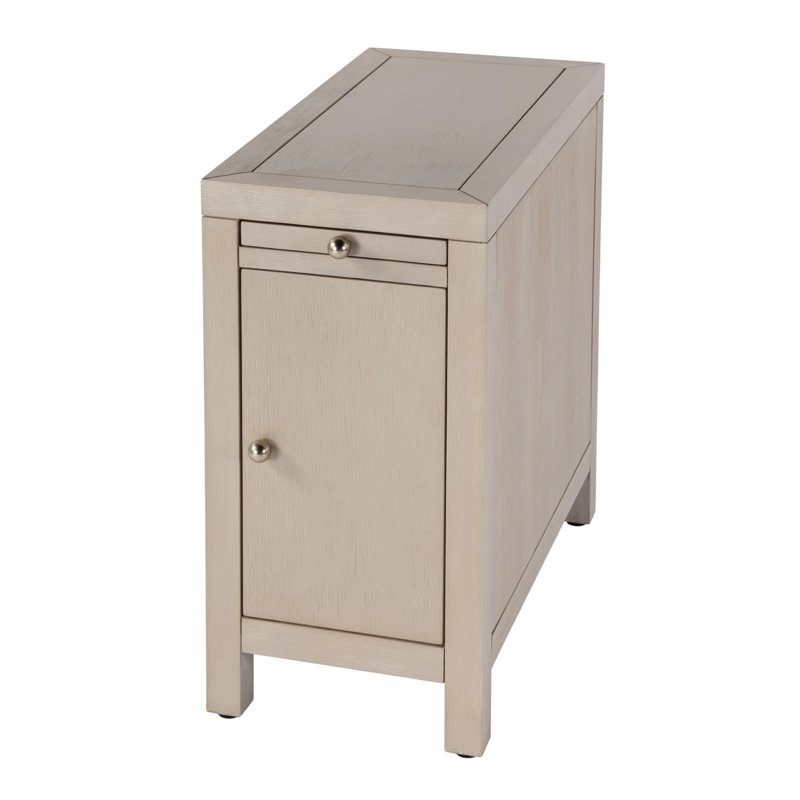 Nora 12 in. W Wood 1 Door End Table with Pull-Out Tray, Antique Taupe