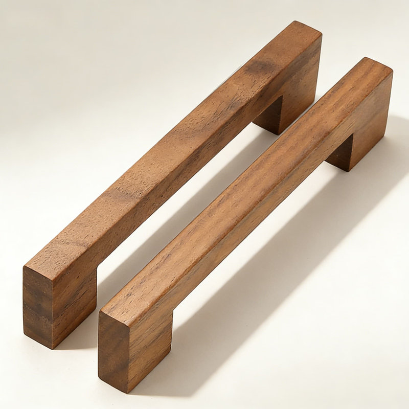 Poignées de tiroir carrées en bois de noyer pour armoires, quincaillerie d'armoire minimaliste moderne, ensemble de 4 poignées de tiroir en bois naturel