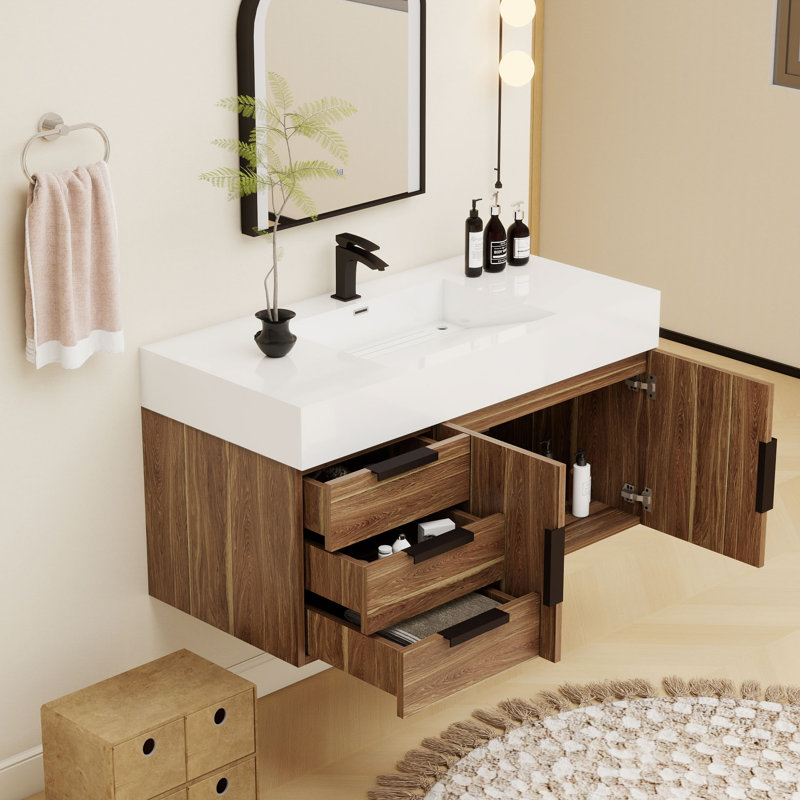 Jessica 41.5'' Single Bathroom Vanity with Acrylic Top, Natural Oak