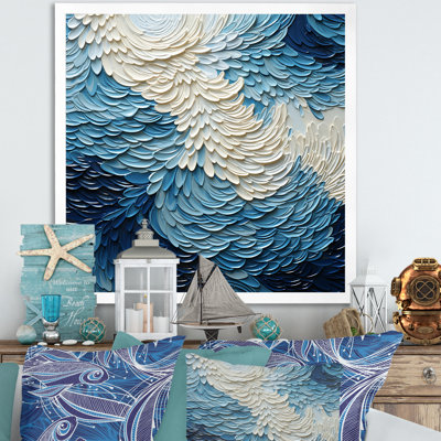 Bleu et blanc, vagues modernes de la côte III - art minimaliste côtier