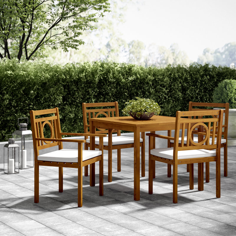 Caruthersville 4 - Person Acacia Wood Patio Dining Set with Square Table , Cushions Included, Natural