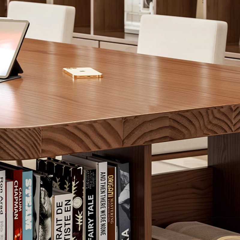 Brown Rectangular Solid Wood  desk, 29.53" H x 78.74" W x 31.5" D