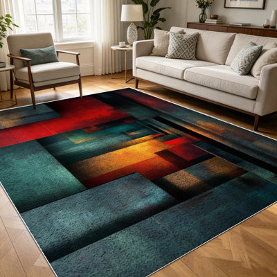 1PC Abstract Geometric Vintage Color Block Textured area rugs for Living Room, Soft and Comfortable, Suitable for all seasons, easy-to-maintain, machine washable Indoor floor mat, Under Table Farmhouse suitable for dining room, bedroom, home office,