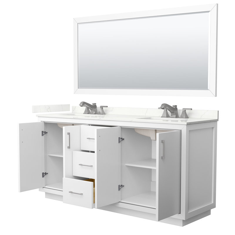 72'' W Double Vanity, Giotto Quartz, White, Brushed Nickel