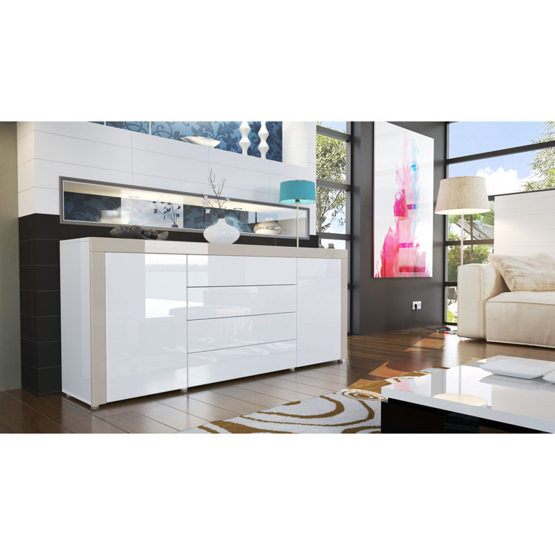 Sideboard Mccutcheon, White (Glossy)/Sand Grey (Glossy)