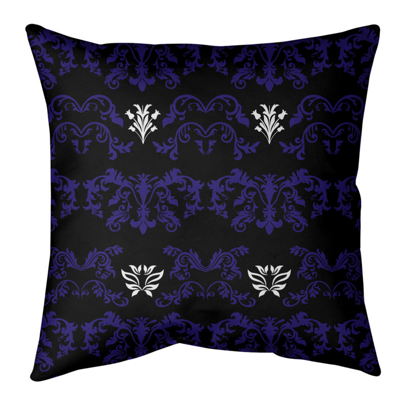 Housse de coussin Baltimore Football Baroque, Polyester sergé, 14 po x 14 po, Noir / mauve / blanc
