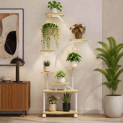 Indoor Plant Stand with Full-Spectrum Grow Lights, 62 Inch Tall 8-Tier S-Shaped Decorative Flower Rack for Living Room