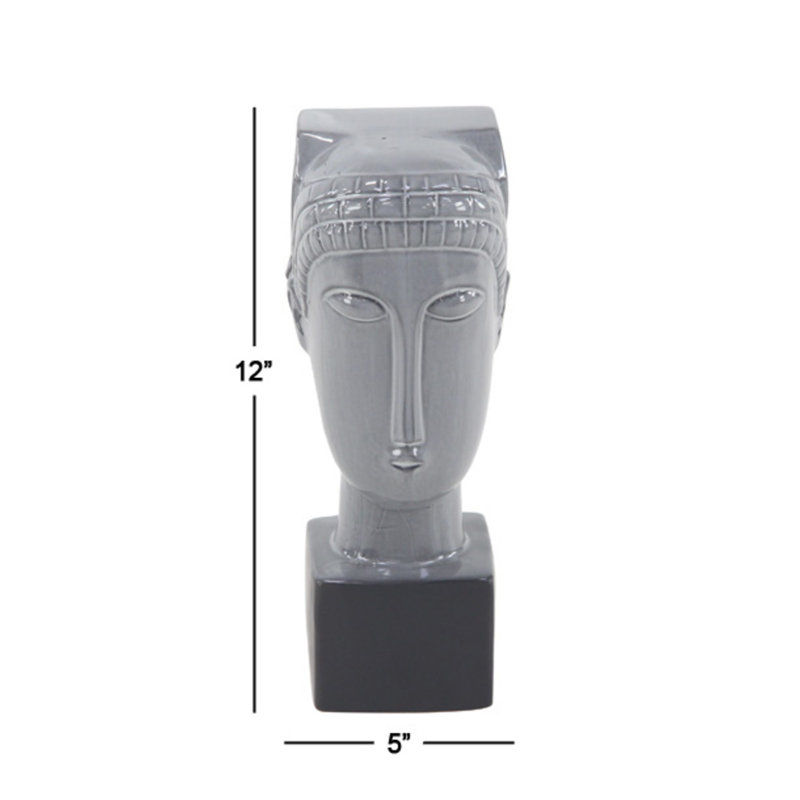 Gray Ceramic Woman Head Sculpture with Painted Finish