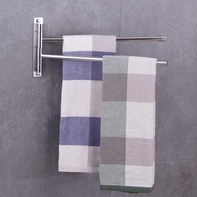 SUS304 Stainless Steel Bathroom Swing Arm Towel Bar - 2-Arm Wall Mount With 180° Rotation