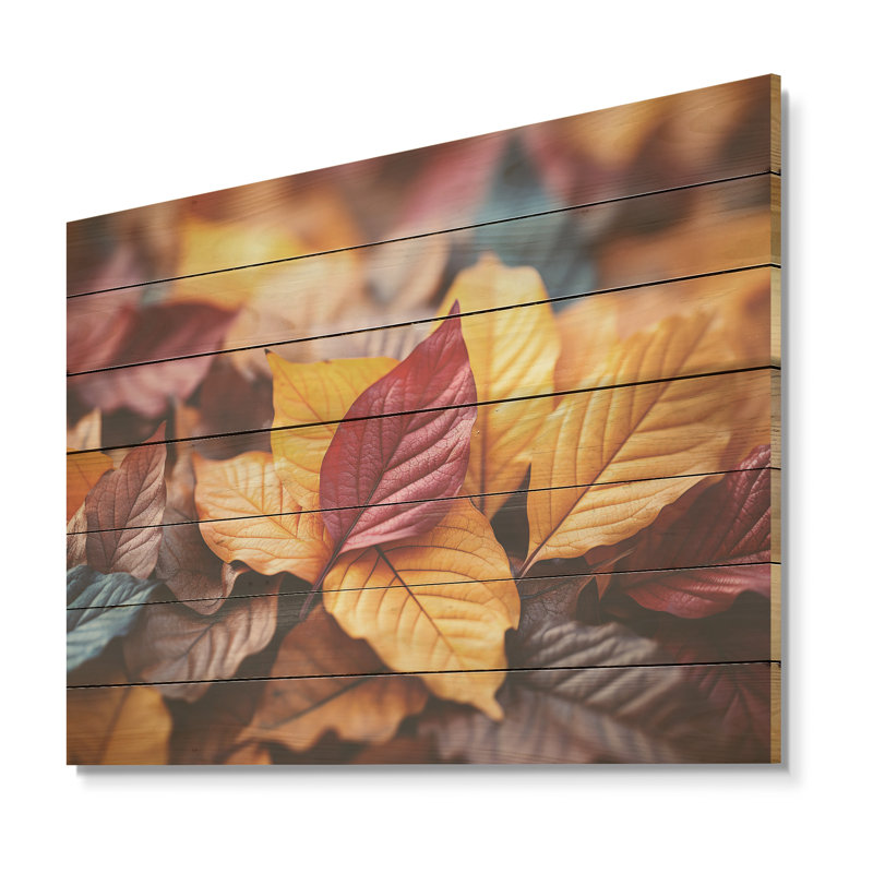 Feuilles d'érable orange d'automne II - érable sur bois, H 30 po x l 40 po