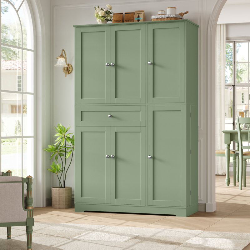 68.1'' Kitchen Pantry Cabinet with Food Shelves, Green
