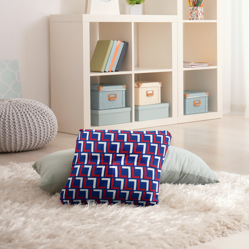 Housse et insert de coussin carré de luxe Buffalo Football, Bleu / Rouge / Blanc, 18" x 18", Croisé en coton