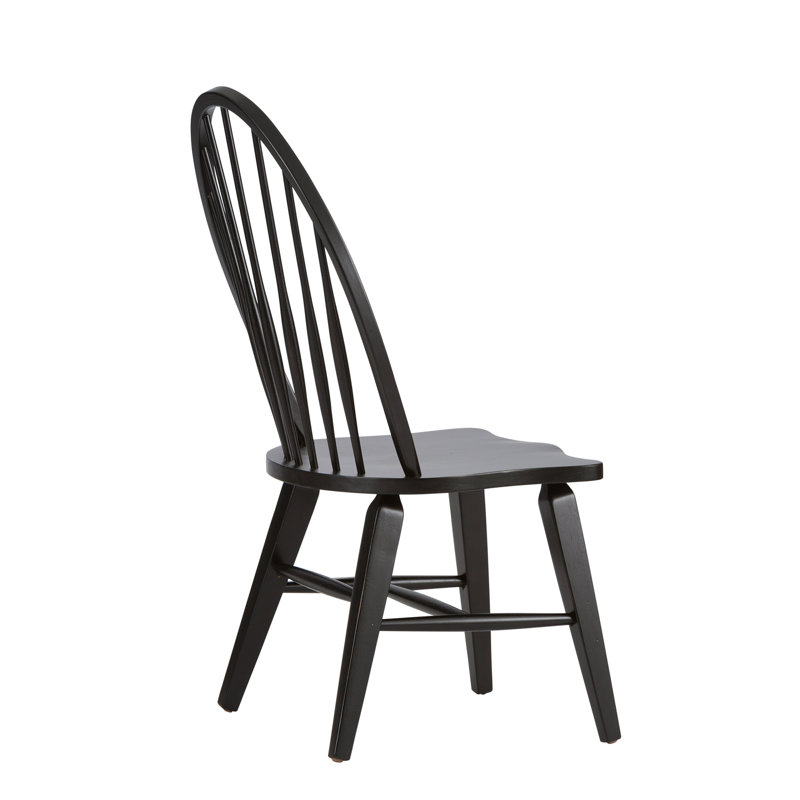 Ensemble de table de salle à manger rectangulaire Hahira avec 6 chaises noires à dossier Windsor, Noir