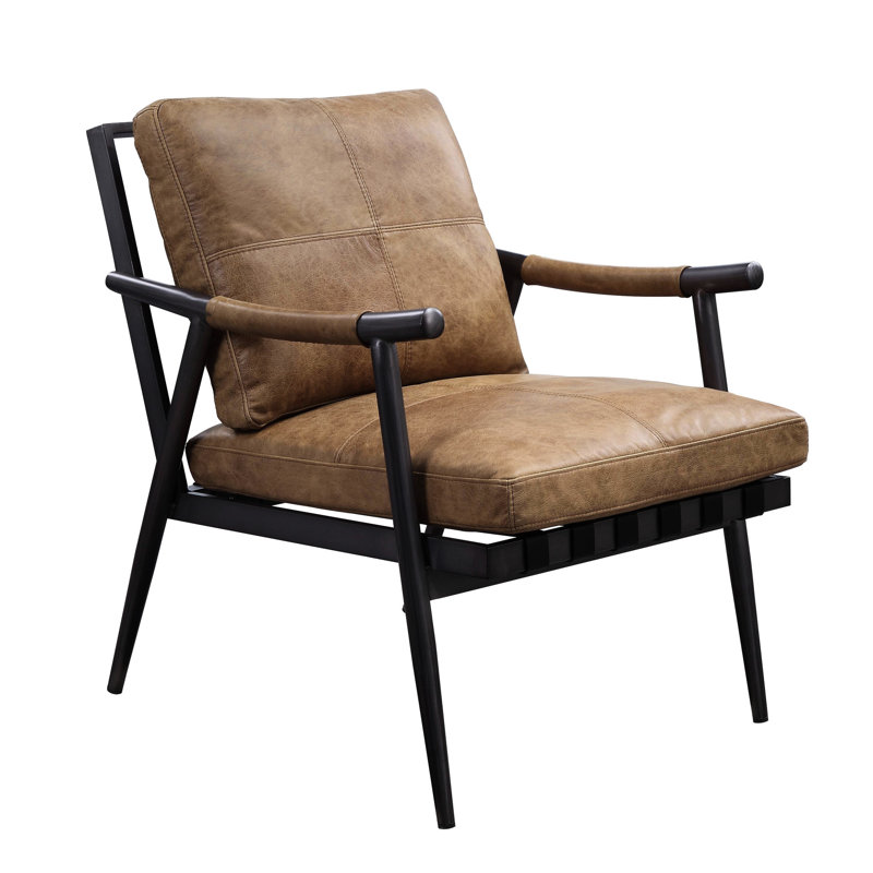 Chaise en cuir de châtaignier - structure en métal pour l'assise et le soutien en mousse