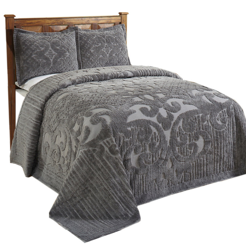Ashton Collection 100% Cotton Chenille King Bedspread Set, Traditional Tufted Medallion Bedding with Matching Shams, OEKO-TEX Certified, Soft, Breathable, Machine Washable, All-Season, Gray