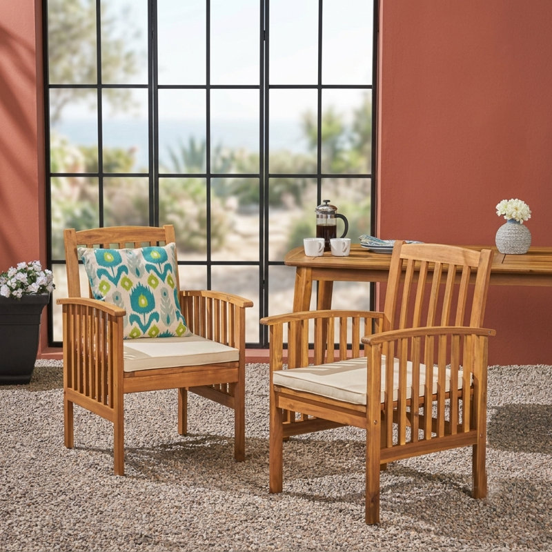 Chaises d'extérieur modernes en bois d'acacia avec coussins résistants à l'eau (ensemble de 2), Brown