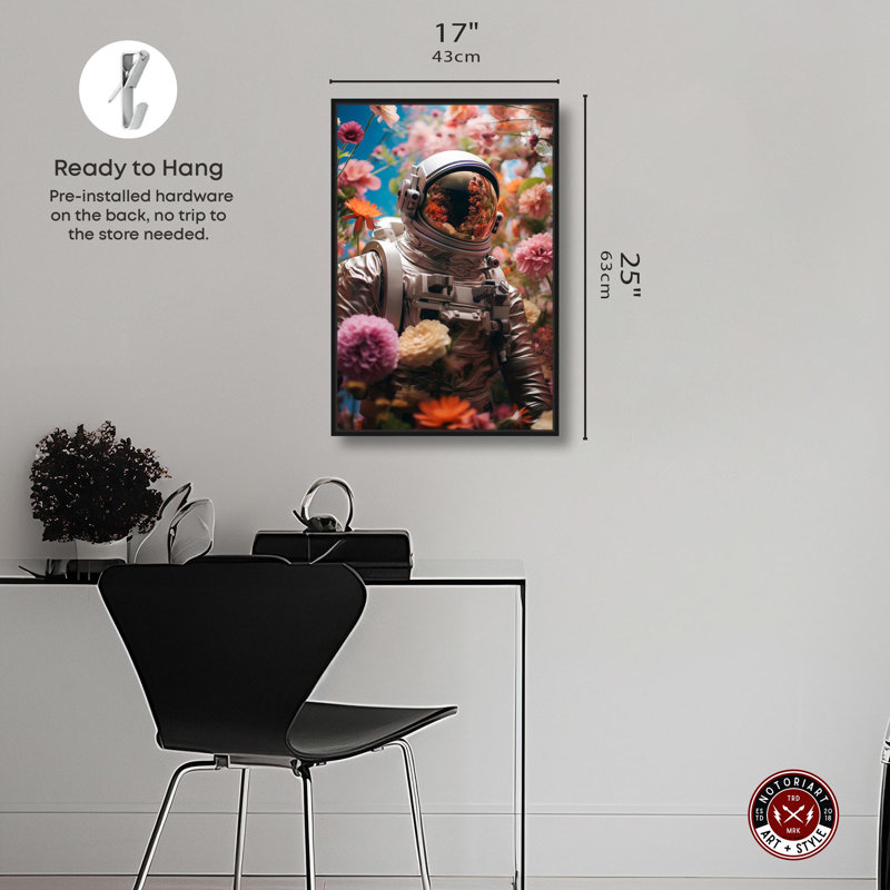 Art romantique astronaute sur toile par Notoriart, Cadre noir, H 16 po x l 11 po