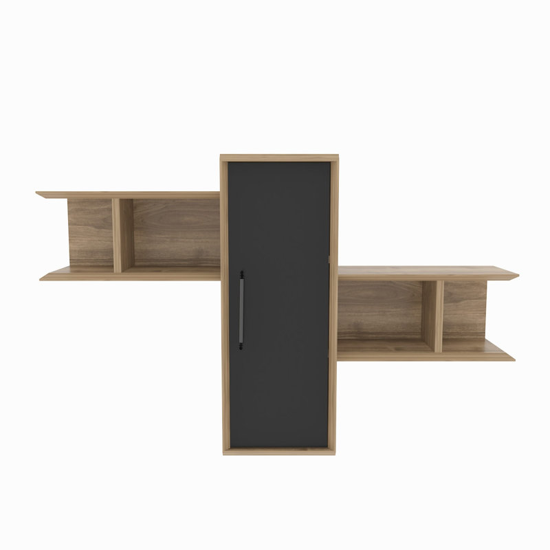 Modern Wall Shelf, Walnut & Black, 46.8 x 13.8 x 20.4 Inches | 100% Melamine Coated Particle Board, Thickness: 0.7 Inches | Stylish Storage Solution for Home & Office, Durable and Chic Design