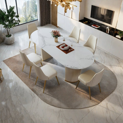 Modern Oval Dining Table, Cream Luxe Style